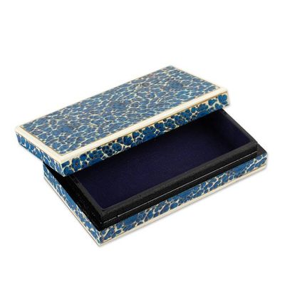 Alternate image for Floral Painted Lacquered Wood Papier Mache Decorative Box Blue Floral Kaleidoscope