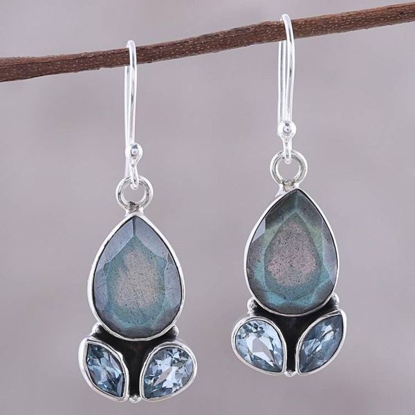 Alternate image for Labradorite and Blue Topaz Sterling Silver Dangle Earrings Misty Rain