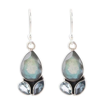 Alternate image for Labradorite and Blue Topaz Sterling Silver Dangle Earrings Misty Rain