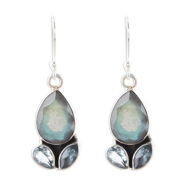 Alternate image for Labradorite and Blue Topaz Sterling Silver Dangle Earrings Misty Rain