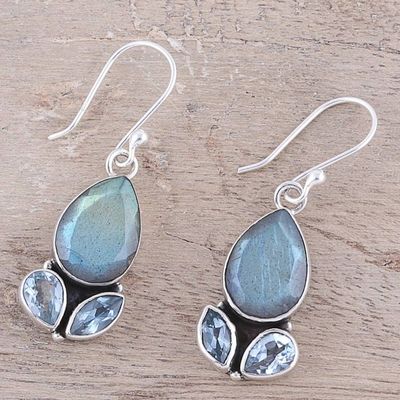 Alternate image for Labradorite and Blue Topaz Sterling Silver Dangle Earrings Misty Rain