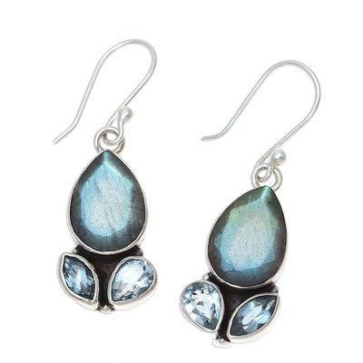 Alternate image for Labradorite and Blue Topaz Sterling Silver Dangle Earrings Misty Rain