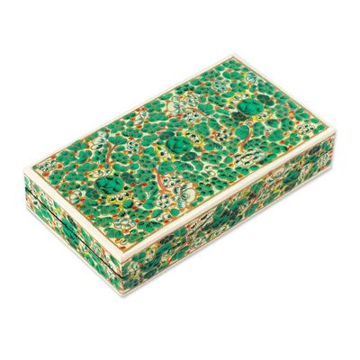 Alternate image for Wood Papier Mache Decorative Box with Floral Motifs in Green Green Floral Kaleidoscope