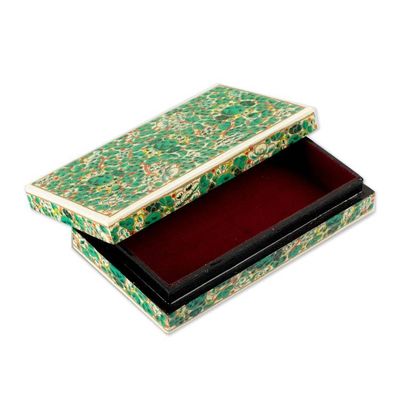 Alternate image for Wood Papier Mache Decorative Box with Floral Motifs in Green Green Floral Kaleidoscope