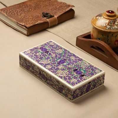 Alternate image for Purple Floral Hand-Painted Wood Papier Mache Decorative Box Purple Floral Kaleidoscope