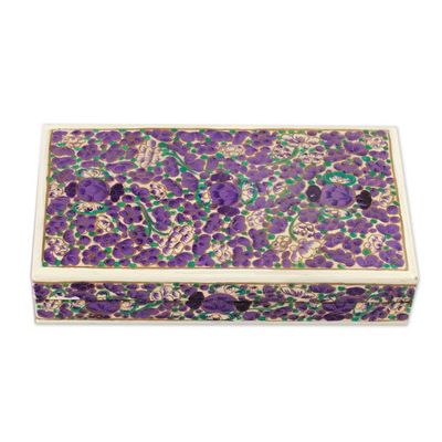 Alternate image for Purple Floral Hand-Painted Wood Papier Mache Decorative Box Purple Floral Kaleidoscope