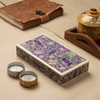 Alternate image for Purple Floral Hand-Painted Wood Papier Mache Decorative Box Purple Floral Kaleidoscope