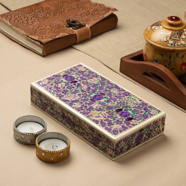 Alternate image for Purple Floral Hand-Painted Wood Papier Mache Decorative Box Purple Floral Kaleidoscope