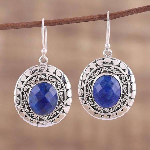 Alternate image for Blue Faceted Lapis Lazuli Dangle Earrings with Ear Hooks Galaxy Charm