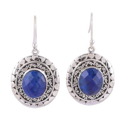 Alternate image for Blue Faceted Lapis Lazuli Dangle Earrings with Ear Hooks Galaxy Charm