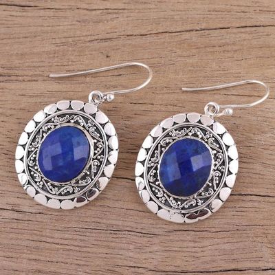 Alternate image for Blue Faceted Lapis Lazuli Dangle Earrings with Ear Hooks Galaxy Charm