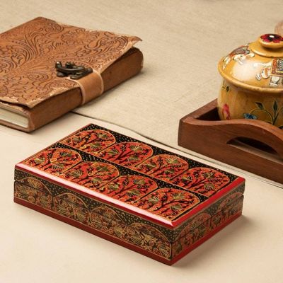Alternate image for Sylvan-Inspired Painted Crimson and Black Papier Mache Box Crimson Arches