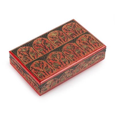 Alternate image for Sylvan-Inspired Painted Crimson and Black Papier Mache Box Crimson Arches