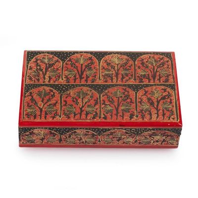 Alternate image for Sylvan-Inspired Painted Crimson and Black Papier Mache Box Crimson Arches