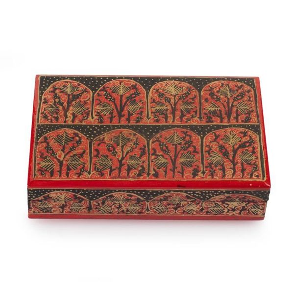 Alternate image for Sylvan-Inspired Painted Crimson and Black Papier Mache Box Crimson Arches
