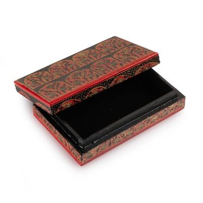 Alternate image for Sylvan-Inspired Painted Crimson and Black Papier Mache Box Crimson Arches