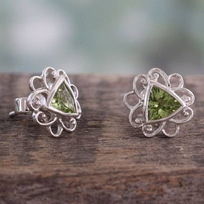 Alternate image for Peridot and Sterling Silver Handcrafted Button Earrings Delhi in Green