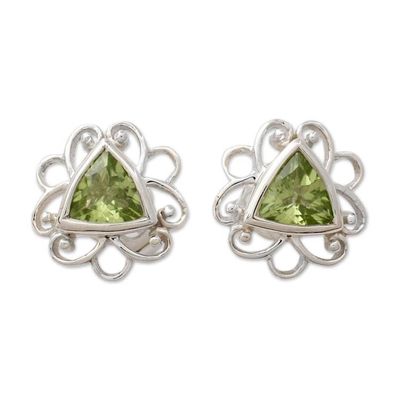 Alternate image for Peridot and Sterling Silver Handcrafted Button Earrings Delhi in Green