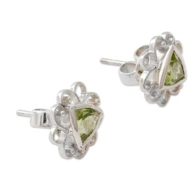 Alternate image for Peridot and Sterling Silver Handcrafted Button Earrings Delhi in Green