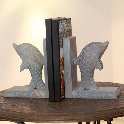 Alternate image for Hand Carved Soapstone Dolphin Bookends Pair Dancing Dolphins
