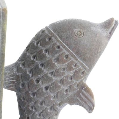 Alternate image for Hand Carved Soapstone Dolphin Bookends Pair Dancing Dolphins