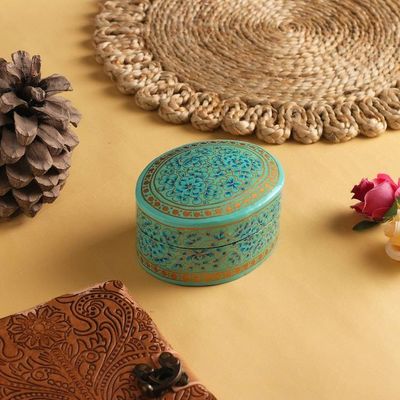 Alternate image for Blue Floral Papier Mache and Wood Oval Decorative Box Blue Blossoms