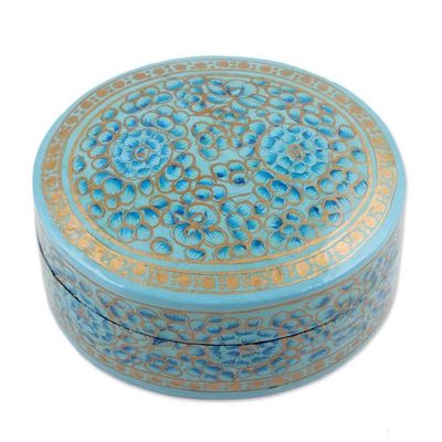 Alternate image for Blue Floral Papier Mache and Wood Oval Decorative Box Blue Blossoms
