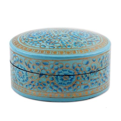 Alternate image for Blue Floral Papier Mache and Wood Oval Decorative Box Blue Blossoms