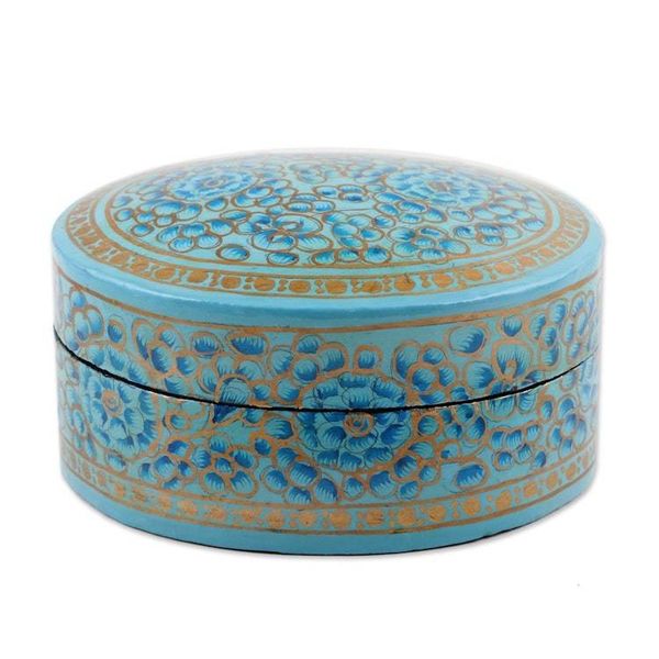Alternate image for Blue Floral Papier Mache and Wood Oval Decorative Box Blue Blossoms