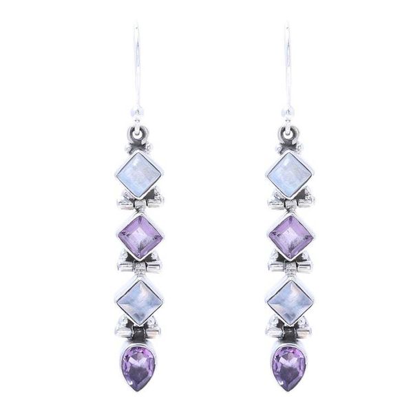 Alternate image for Amethyst and Rainbow Moonstone Dangle Earrings from India Gemstone Fusion