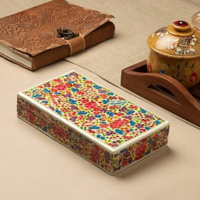 Alternate image for Colorful Botanical-Themed Wood Papier Mache Decorative Box Floral Kaleidoscope