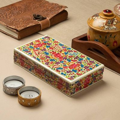 Alternate image for Colorful Botanical-Themed Wood Papier Mache Decorative Box Floral Kaleidoscope