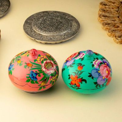 Alternate image for Floral and Leaf Wood Papier Mache Decorative Boxes Pair Vibrant Blossoms