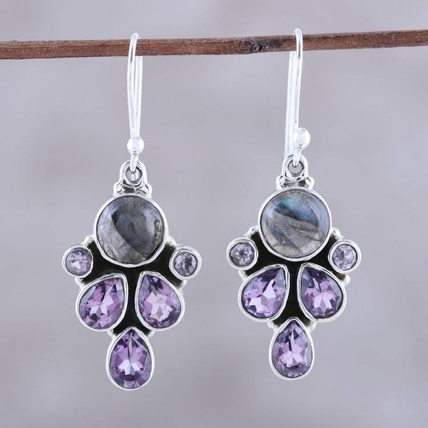 Alternate image for Amethyst and Labradorite Dangle Earrings from India Delightful Dazzle