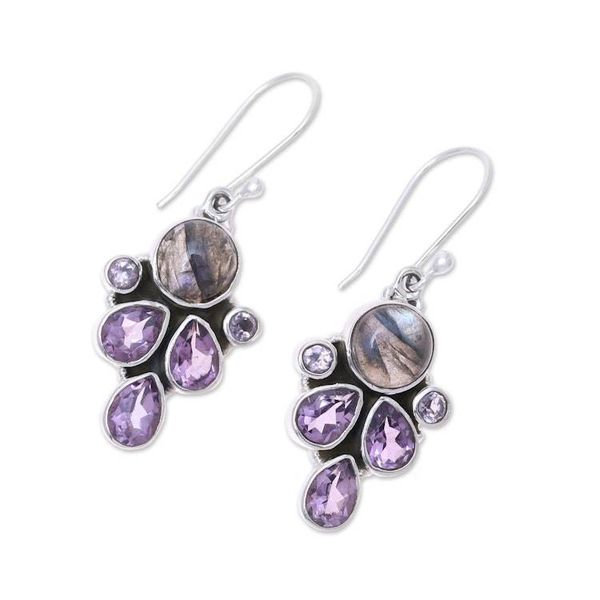 Alternate image for Amethyst and Labradorite Dangle Earrings from India Delightful Dazzle