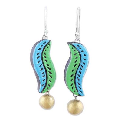 Alternate image for Handcrafted Blue and Green Ceramic Leaf Dangle Earrings Sea Leaves