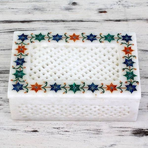Alternate image for Jasmine Motif Marble Inlay Jewelry Box from India Jasmine Petals