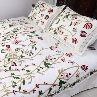 Alternate image for 3-piece Set Embroidered Cotton Twin Bedspread  Pillow Shams Kashmir Bloom
