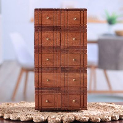 Alternate image for Brass-Accented Acacia Wood Chest with Ten Drawers Timeless Glory