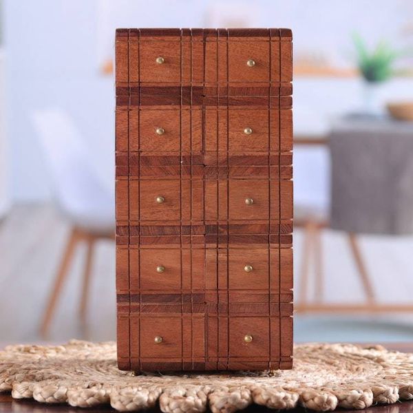 Alternate image for Brass-Accented Acacia Wood Chest with Ten Drawers Timeless Glory