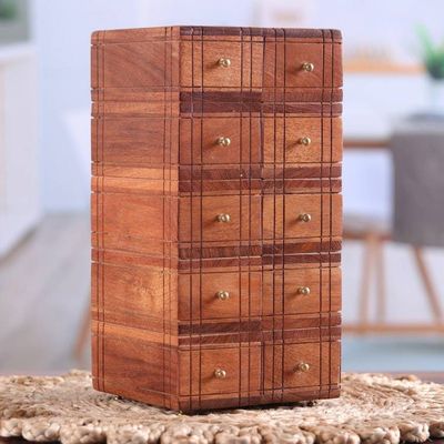 Alternate image for Brass-Accented Acacia Wood Chest with Ten Drawers Timeless Glory