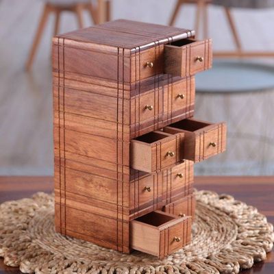 Alternate image for Brass-Accented Acacia Wood Chest with Ten Drawers Timeless Glory