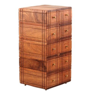 Alternate image for Brass-Accented Acacia Wood Chest with Ten Drawers Timeless Glory