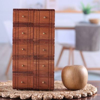 Alternate image for Brass-Accented Acacia Wood Chest with Ten Drawers Timeless Glory