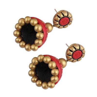Alternate image for Red and Gold Ceramic Dangle Earrings Crafted in India Golden Passion