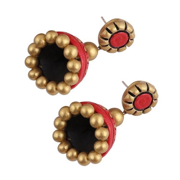 Alternate image for Red and Gold Ceramic Dangle Earrings Crafted in India Golden Passion