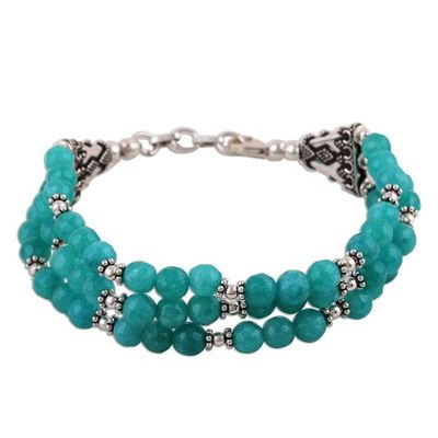 Alternate image for Hand Crafted Aqua Aventurine Beaded Bracelet from India Elegant Trinity in Aqua