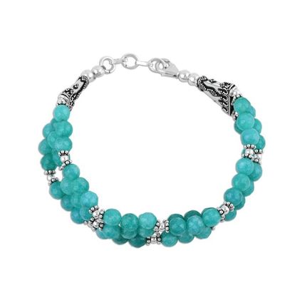 Alternate image for Hand Crafted Aqua Aventurine Beaded Bracelet from India Elegant Trinity in Aqua