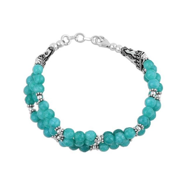 Alternate image for Hand Crafted Aqua Aventurine Beaded Bracelet from India Elegant Trinity in Aqua