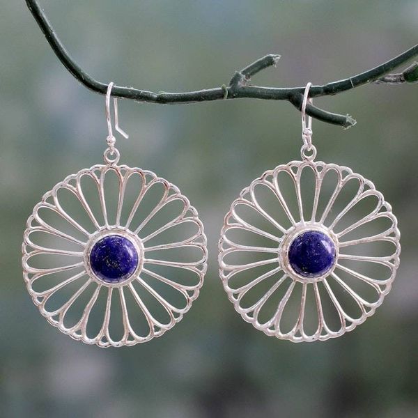 Alternate image for Indian Handmade Lapis Lazuli Dangle Earrings Morning Rays